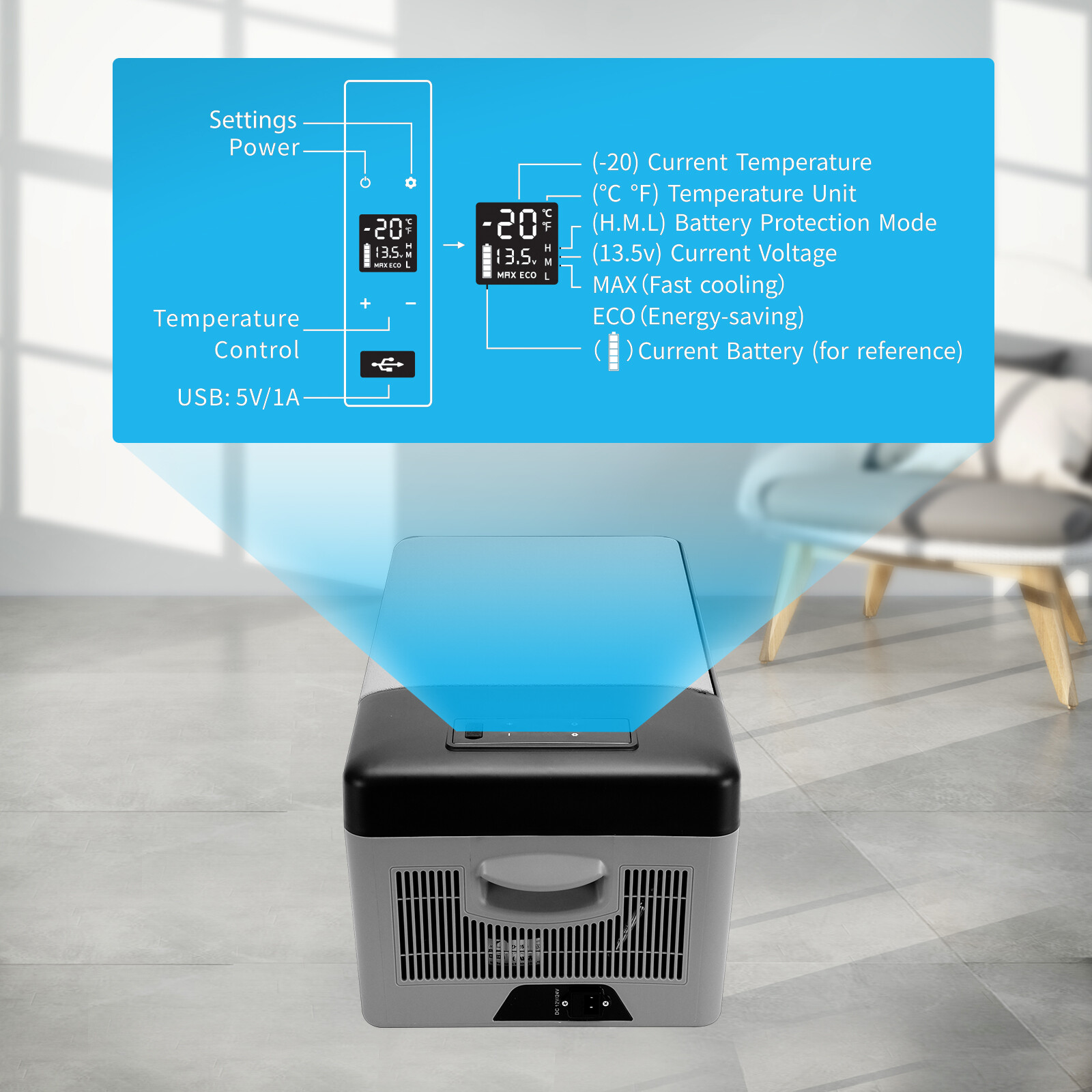 Freezer 15L Portable Refrigerator Cooler Car Travel Truck Fridge APP