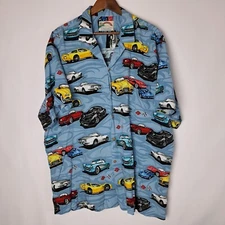 Vintage Paradise Found Hawaiian Shirt Mens 2XL XXL Blue S/S Corvette Stingray