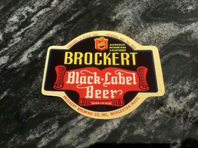 VINTAGE IRTP BROCKERT BLACK LABEL BEER 12 OZ BOTTLE LABEL WORCESTER MA