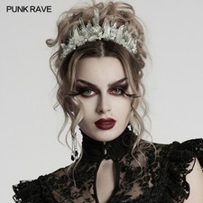 Punk Rave Women White Goth Punk Gorgeous Crystal Headband Cosplay Crown Headwear