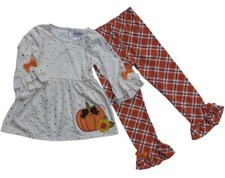 New/NWT Rare Editions Girls Harvest Pumpkin Thanksgiving Leggings Set, Size 6
