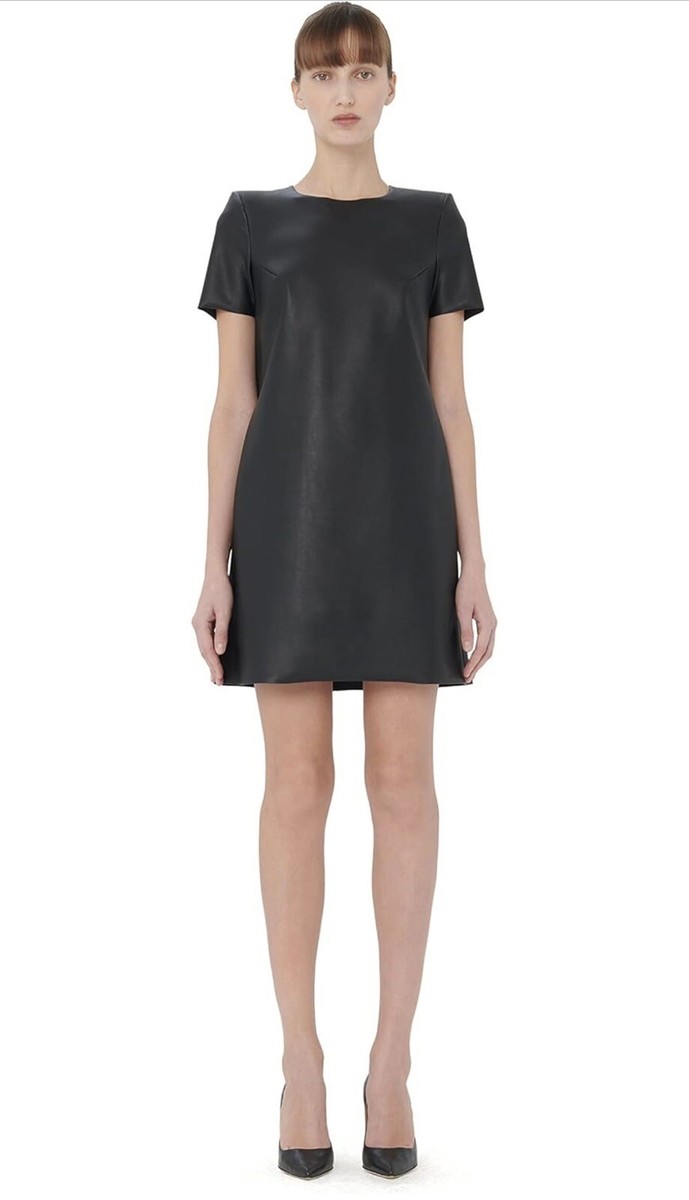 faux leather short sleeve dress Black Faux Leather Short Sleeve Mini Shift Dress