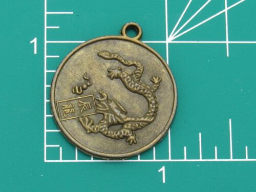 Vintage Guan Yin Obverse Dragon Reverse Chinese Symbols Bronze Coin Pendant - Picture 5 of 6