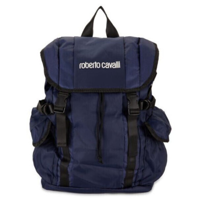ROBERTO CAVALLI Unisex TRAVEL BACKPACK DARK NAVY BLUE NYLON NEW AUTHENTIC