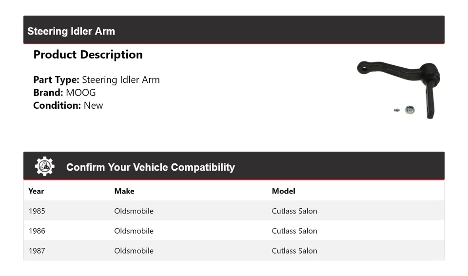 适用于 1985 - 1987 年 Oldsmobile Cutlass Salon 转向空转臂 MOOG 1985 1987 — 第 2/4 张图片