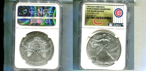 2016 AMERICAN SILVER EAGLE 1 OUNCE .999 FINE COIN NGC GEM BU CHICAGO CUBS