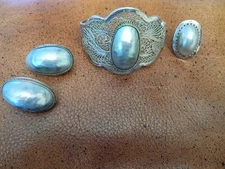 VTG OSMENA PEARL Set  Bracelet Ring & Earrings Sterling  & 800 Silver 3  Pc