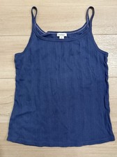 Sundance Pointelle Tank Top Womens Cotton Navy Blue Minimalist Layering Cami
