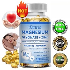 Magnesium Glycinate Zinc Supplements Muscle Bone Mood Cardio Health 120 Softgels