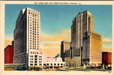 Vintage Chicago News and Civic Opera Buildings Postcard by Gerson Bros