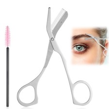 Stainless Steel Eyebrow Scissors with Comb and Cleaning Brush Kit for All