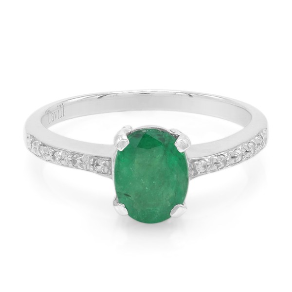 Cavill Ring 1,11Ct Smaragd Oval 925 Silber Platin Zirkon Damen Schmuck--image