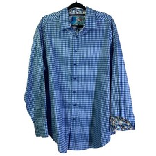 ROBERT GRAHAM Shirt 1X Conlan Classic Fit Contrast Cuffs Point Collar Curved Hem