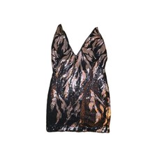 Fashion Nova Black Silver Sequin Leaf Bodycon Mini Dress Sleeveless Size L