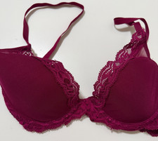 NEW NATORI 730023 FEATHERS CONTOUR PLUNGE BRA BURGUNDY SIZE 30D