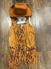 Vabean Cowgirl Costume Set M Brown Faux Suede Fringed Complete Outfit Halloween
