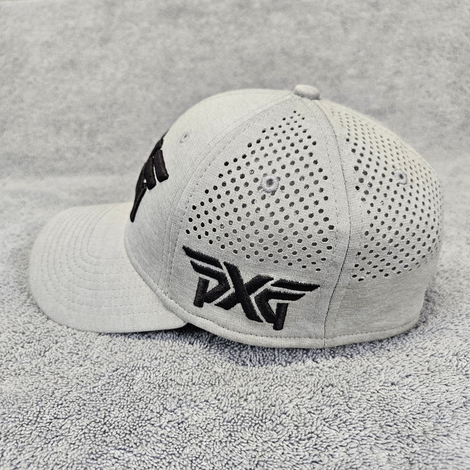 PXG Golf Hat S/M New Era 3930 LASER MESH SHADOW TECH FITTED CAP Gray Black 