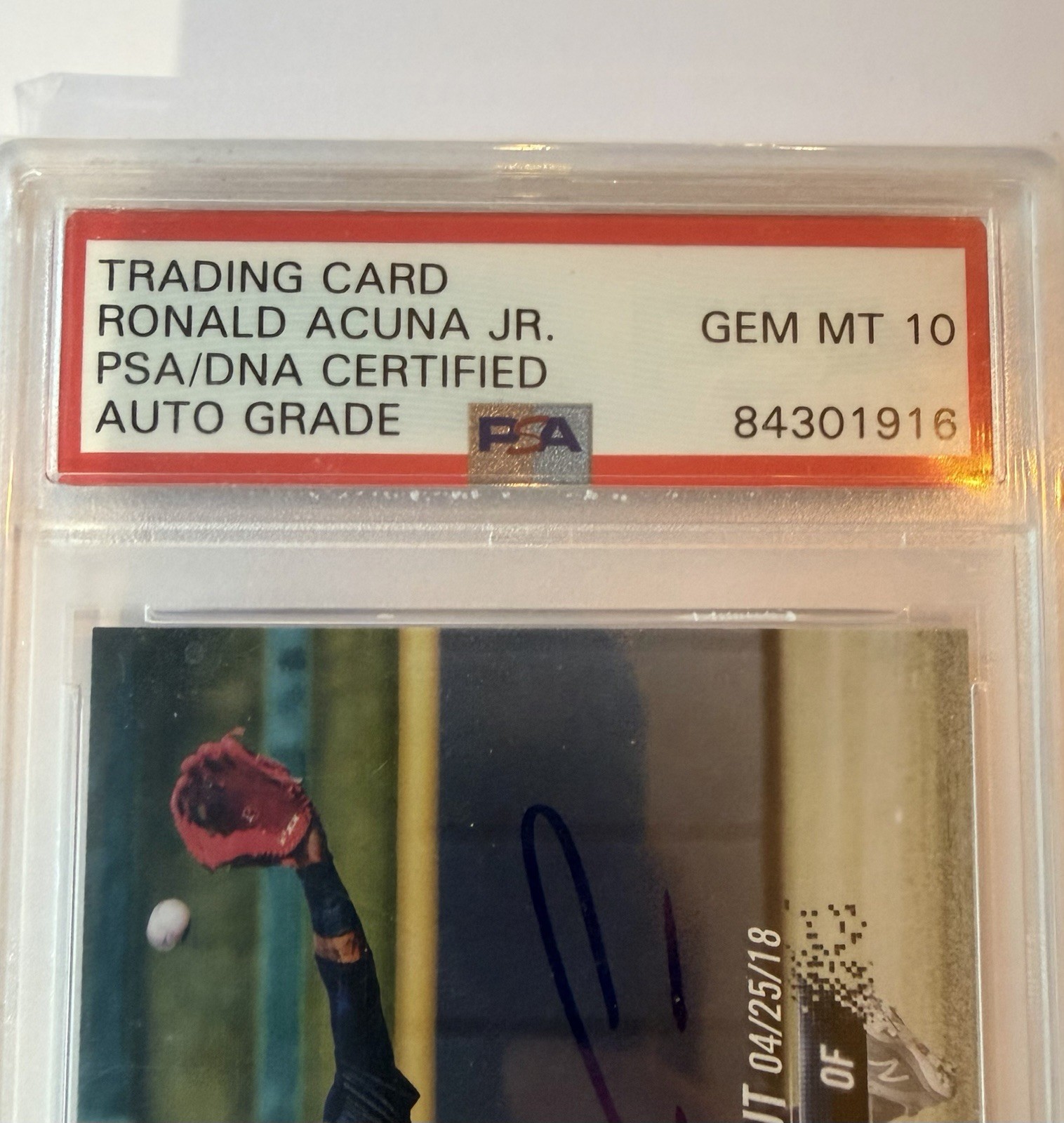 2018 TOPPS UPDATE RONALD ACUNA Jr. RC ROOKIE #US252 PSA/DNA 10 AUTO GEM MINT view 3