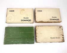 X 4 Sets~ Puremco Black Standard Marblelike Dominoes Box No 616 Vintage -Texas