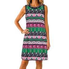 Talbots Sz 8 Womens Pink Green Navy Blue Sleeveless Tank Dress Tropical Beach