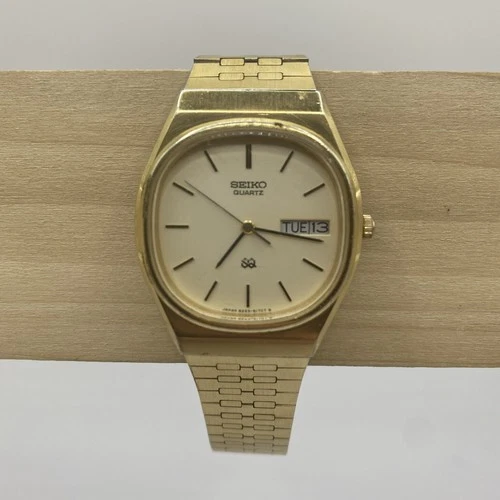 Vintage Men's Seiko SQ 8223-5179 Gold Tone Quartz Day Date Watch New Battery
