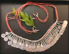 Exotic Afghan KUCHI Style Dance Silver Toned "Coin" Adjustable 18" Necklace 