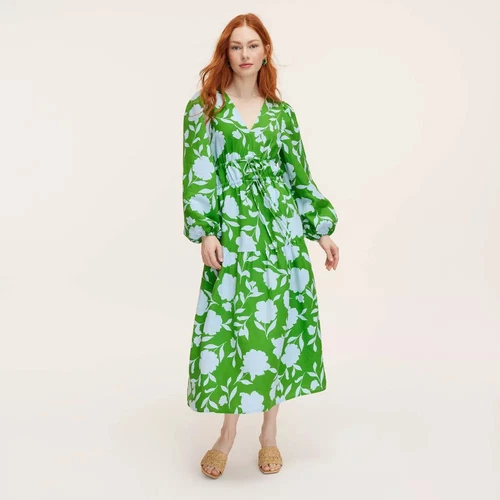 Women's Classic Rose Linen Long Sleeve Maxi Dress - kate spade new