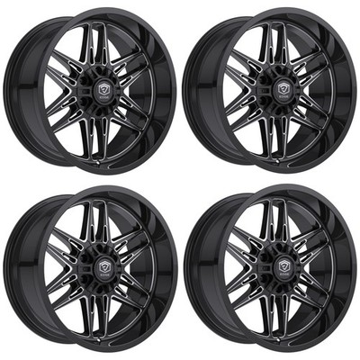Set 4 20'' Edge Off Road 303BM Gloss Black Milled Accents 20x9 5x5 5x5.5 0mm Rims