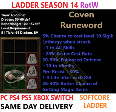   PC PS4 PS5 XBOX SWITCH  LADDER Coven Unmade Diablo 2 Resurrected D2R Items