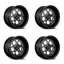 Set 4 15" Center Line Rev 2.0 Satin Black Center Milled Windows 15x7 5x4.5 -06mm