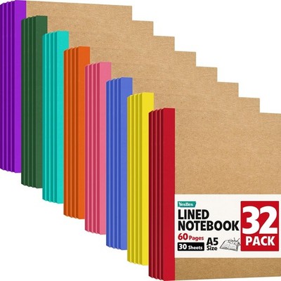 YesBes A5 Kraft Composition Notebooks 32 Pack 8 Colors