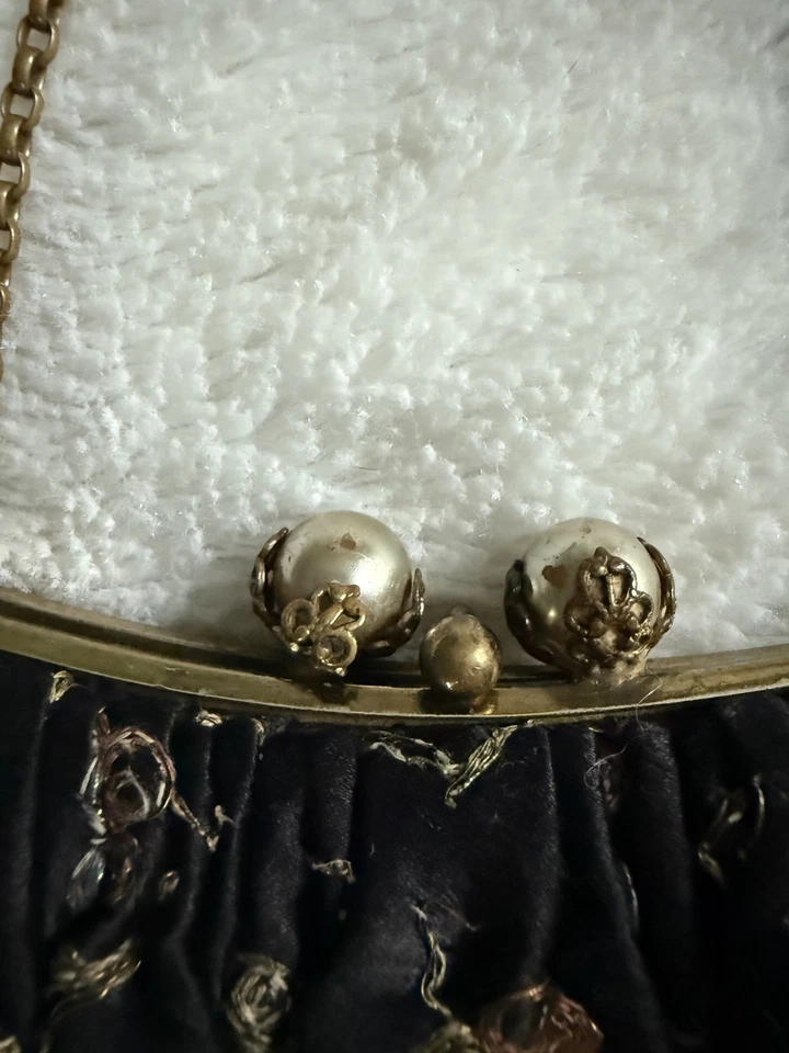 Antique Vintage Victorian Cocktail Clutch with Brass Chain Handle - Image 4 of 4