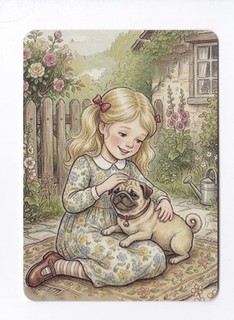 PLAYING SWAP CARD Girl pug Dog love pats
