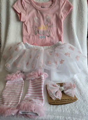 Baby Essentials Girl 6 Mo Cotton Blend Cutest Bunny Ever Easter Outfit NWT 4 Pc