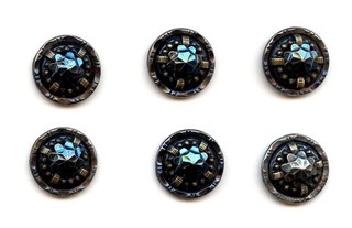 6 MATCHING METAL buttons YELLOW IMITATION PRONG SET METALLIC BLUE TINT 5/8"