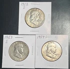 (3) 1952-S 1953-S & 1954-S Franklin 90% Silver Half Dollar Lot. BELOW MELT!!!
