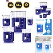 Glass Beakers Set, 5 Sizes - 10ml, 25ml, 50ml, 100ml, 250ml, 3.3 Borosilicate...