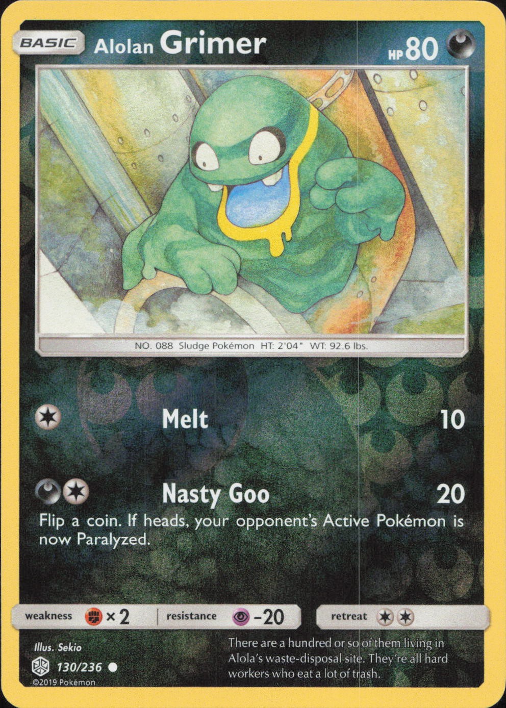 Alolan Grimer 130/236 COMMON REVERSE HOLO Cosmic Eclipse Pokemon Lightly Played