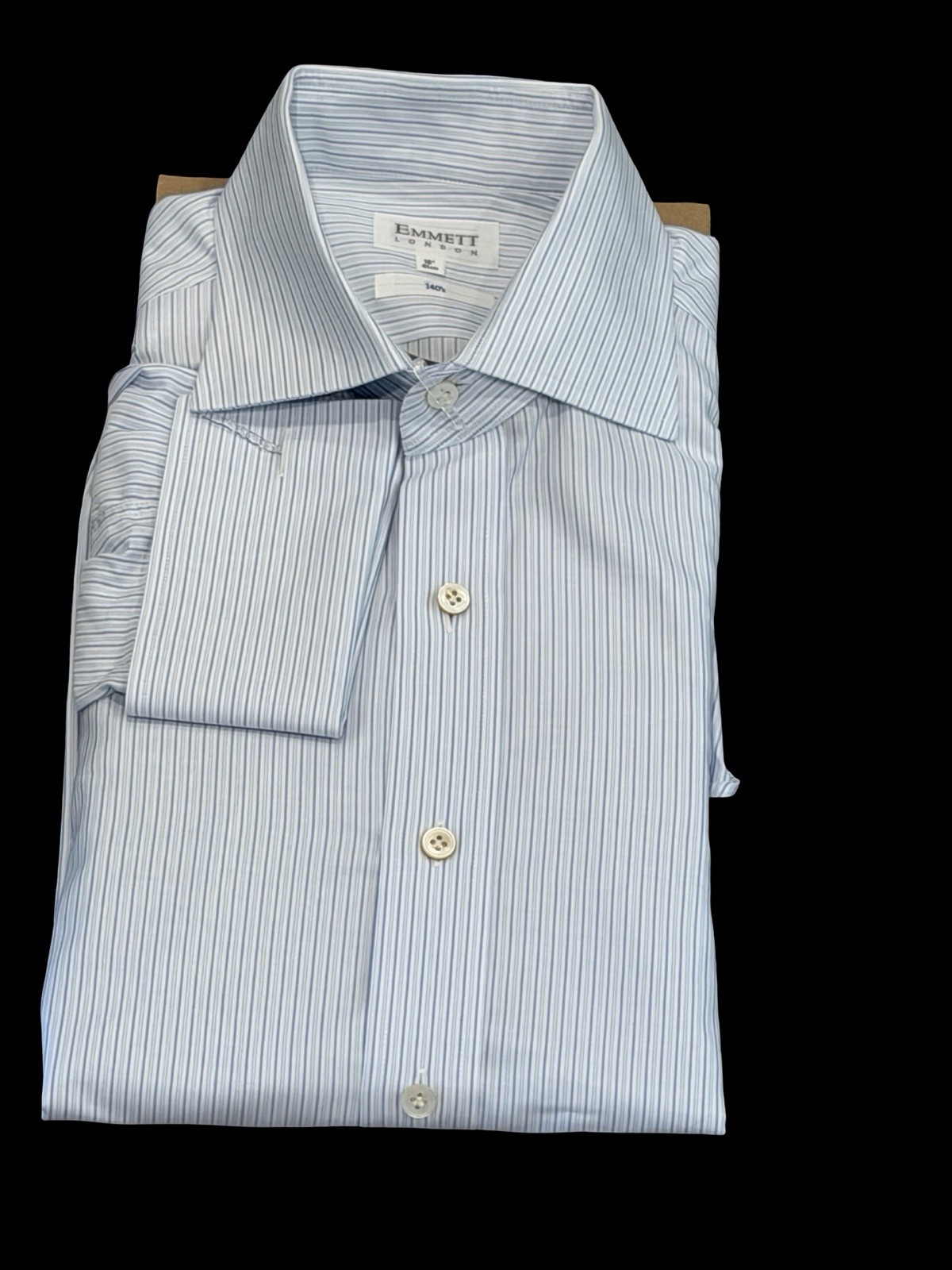Emmett London Men's Dress Shirt French Cuff 140's Blue Stripe Twill 16 41cm Luxe image 2