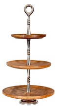 Holz Etagere Mangoholz Metall Servierplatte Kuchenständer Teller Deko Tischdeko