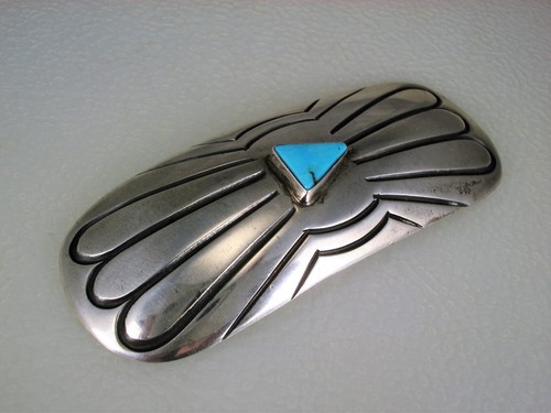 FINE OLD NAVAJO STERLING SILVER & BLUE TURQUOISE PIN BROOCH - Picture 3 of 6