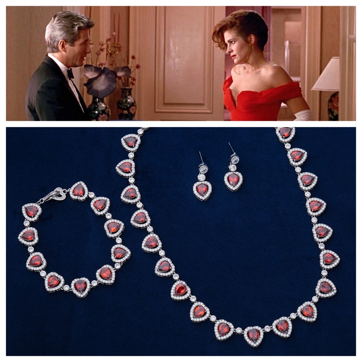 Pretty Woman Opera Jewellery Set, with Red 5A Cubic Zirconia, Julia Roberts