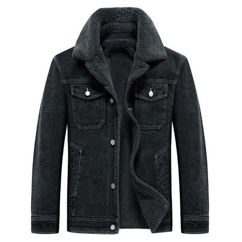 Men Sherpa Fleece Lined Thicken Denim Jacket Winter Lapel Jean Trucker Coat Warm - Imagen 8 de 9