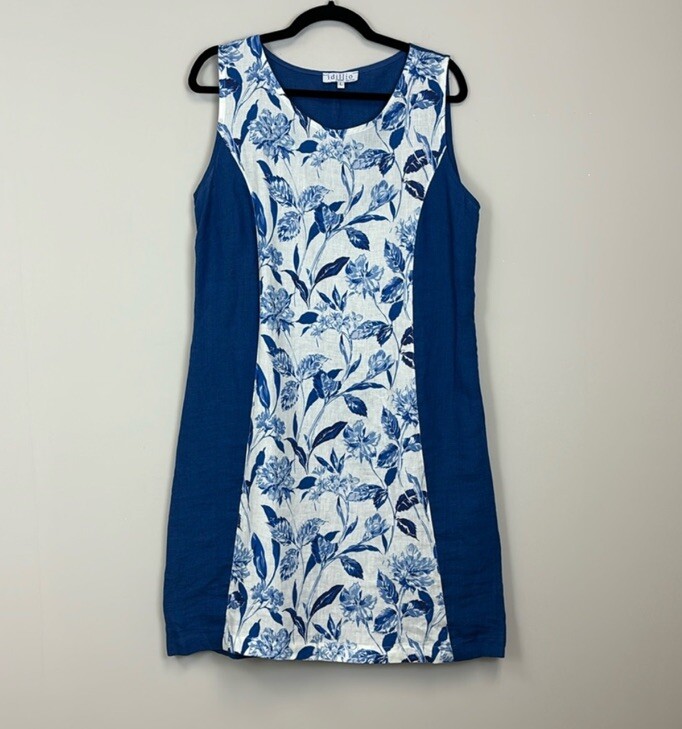 Idillio Positano Blue Floral Linen Dress Sleeveless Made In Italy Large Idillio Positano Blue Floral Linen Dress Sleeveless Made In Italy Large