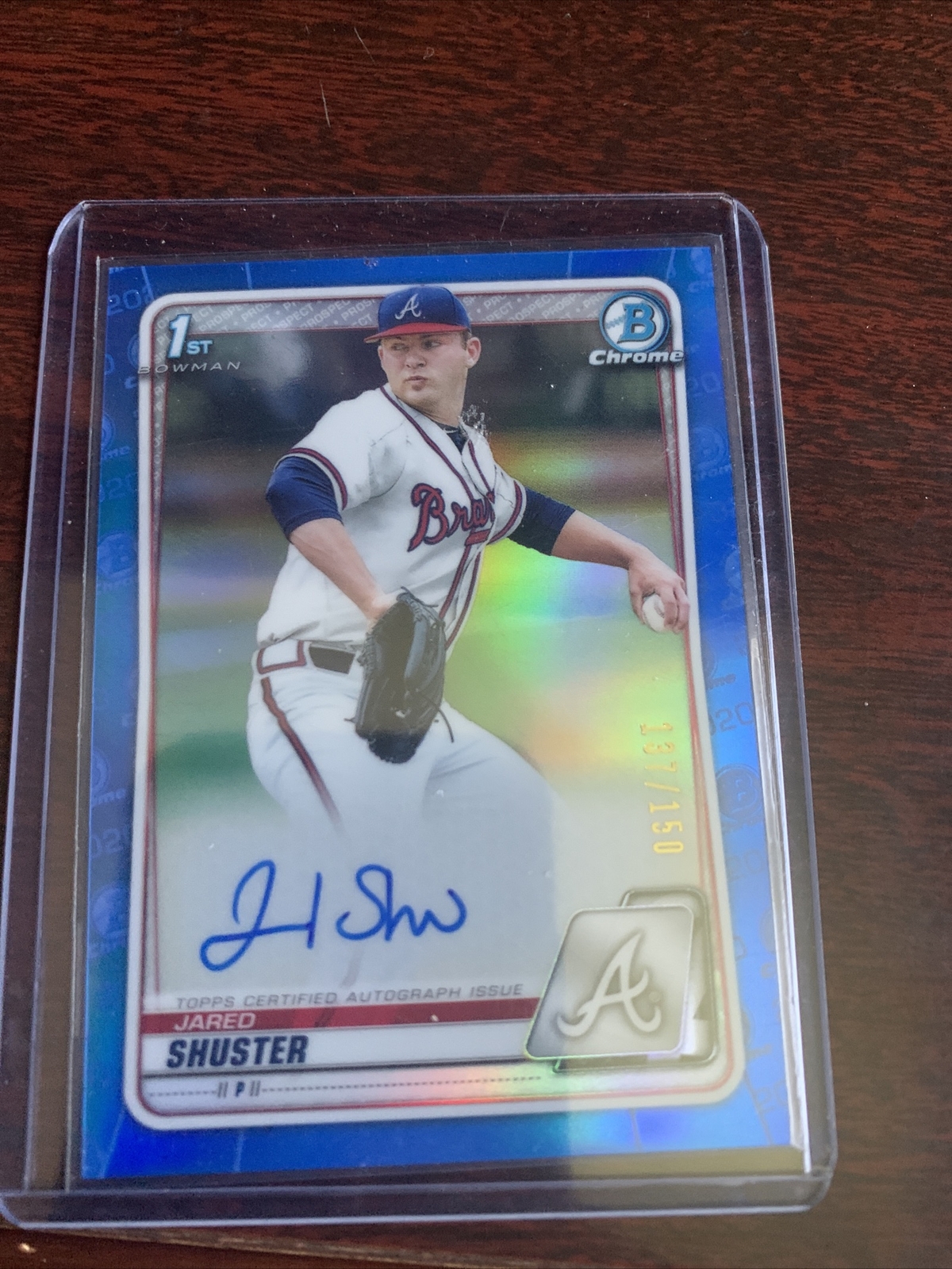 2020 Bowman Chrome Draft Jared Shuster Blue Refractor Auto /150