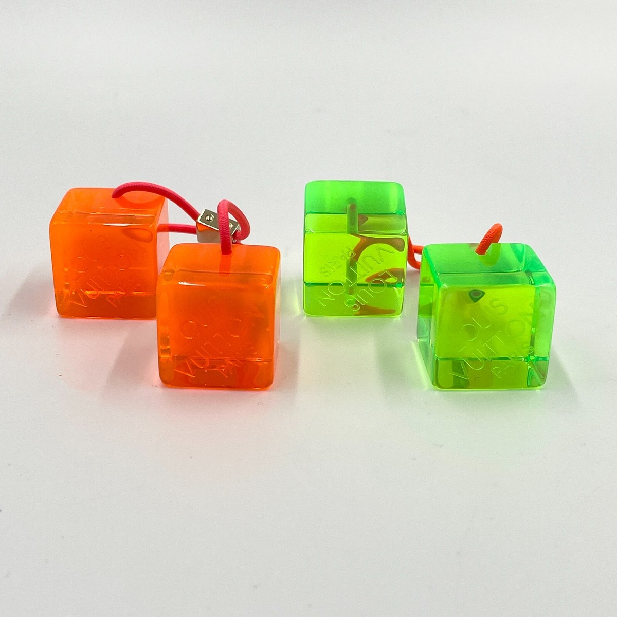 Louis Vuitton Green Hair Ties Nine lot of 2 LOUIS VUITTON CUBE HAIR TIES PINK AND GREEN  main image 4