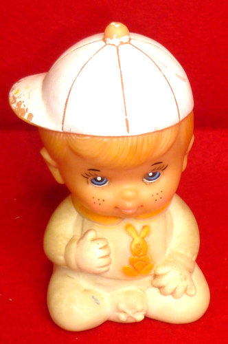 Vintage Stahlwood Baby Boy White Rubber Squeak Toy Bunny Baseball cap ...