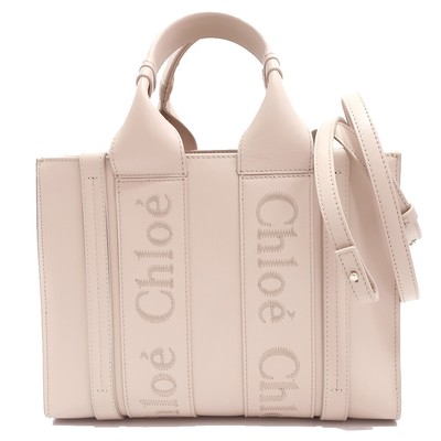 CHLOE WOODY Small Tote Bag Cement Pink Leather Ladies Women 