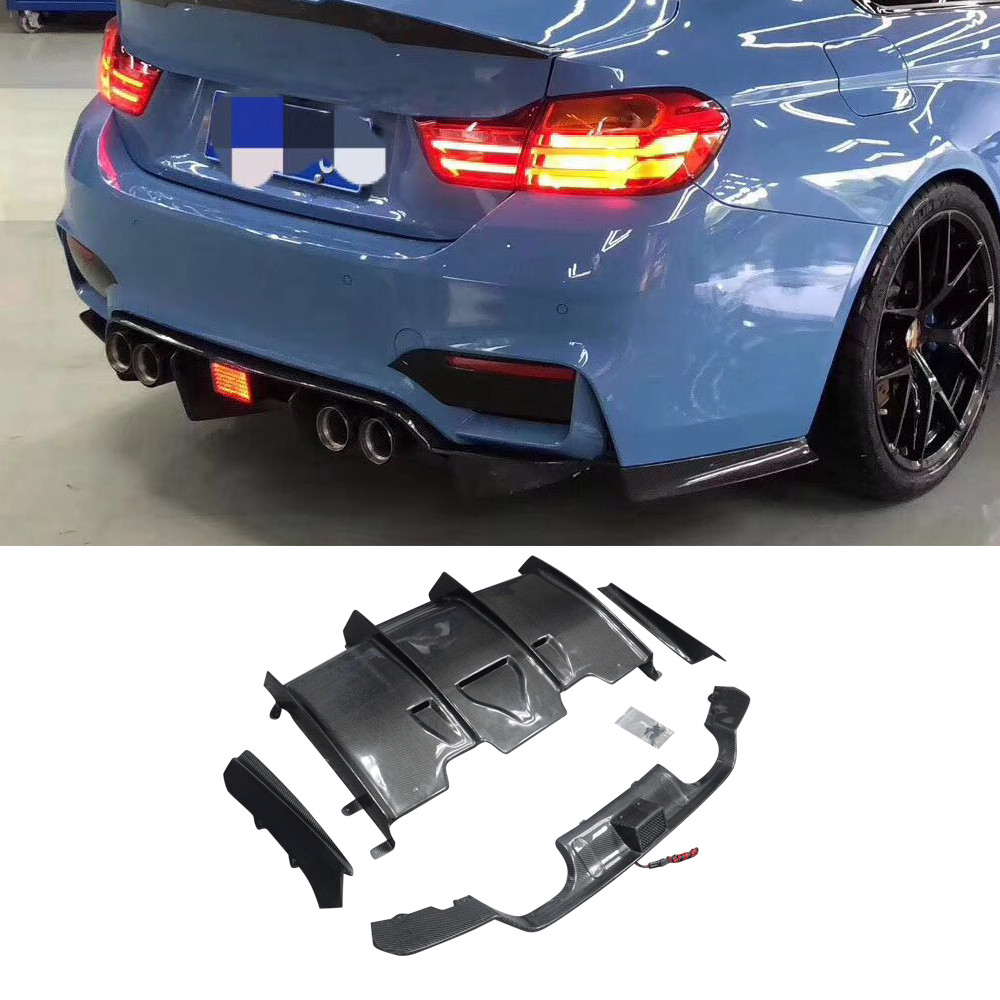 Carbon Fiber Rear Bumper Diffuser With LED PSM Style For BMW F82 M4 F80 M3 15-17