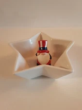4th Of July Patriotic White Star Bowl Uncle Sam Gnome Inside Transpac Crazing